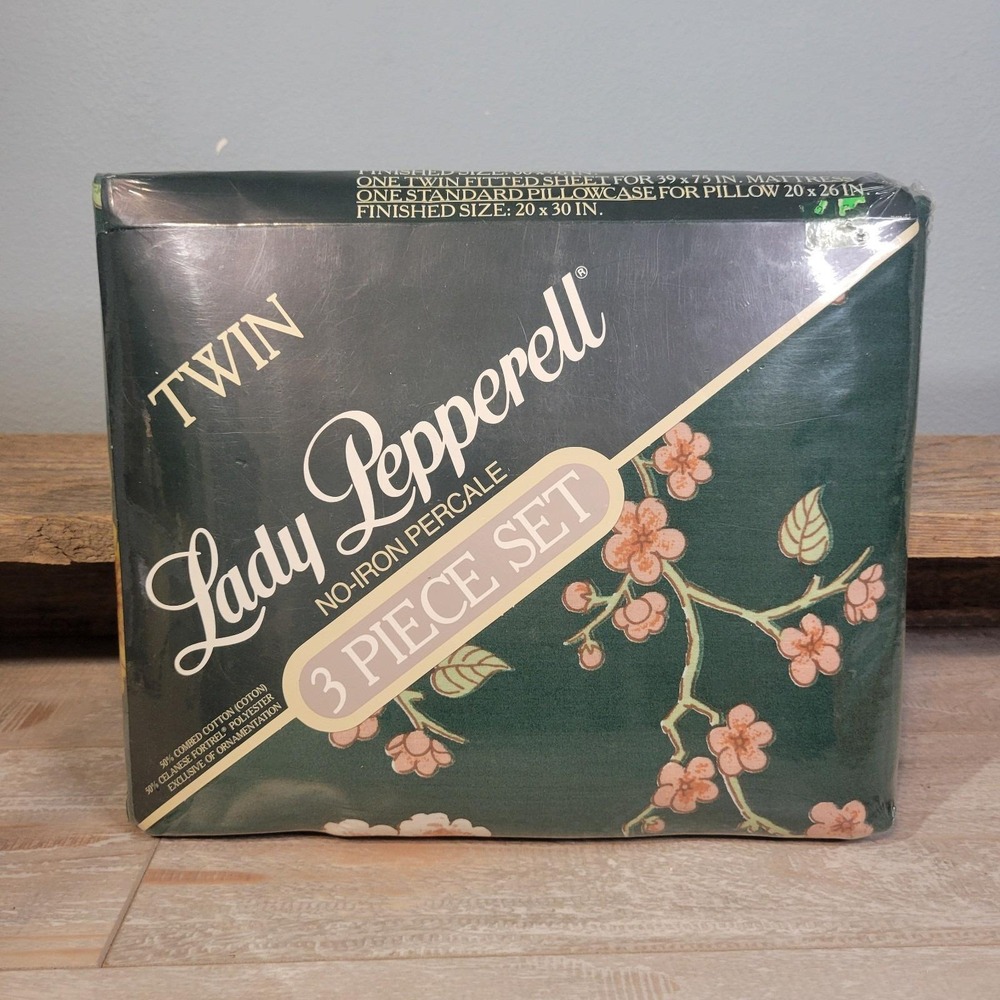 Vintage Lady Pepperell 3 Piece Twin Sheet Set 'Singing Blossoms' Percale NOS